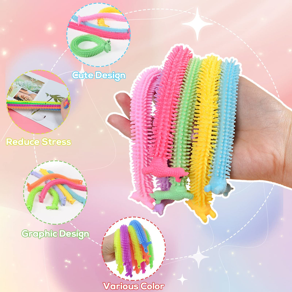 Juuxncgv 20 PCS Stretchy Fidget Toy – Colorful Stress Relief Strings for Kids & Adults