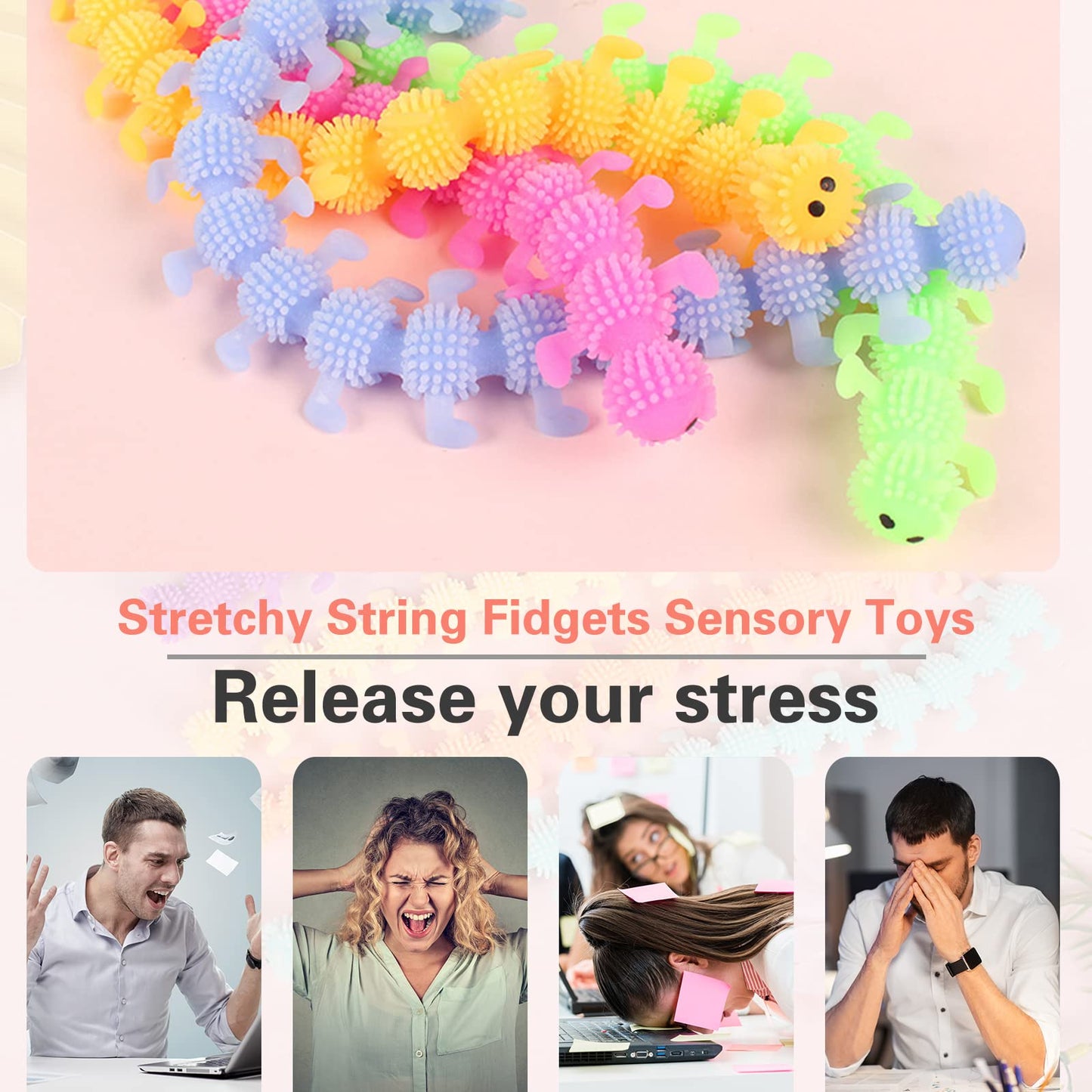 Juuxncgv 12 Pack Stretchy Fidget Toys – Colorful Sensory Strings for Focus and Calm