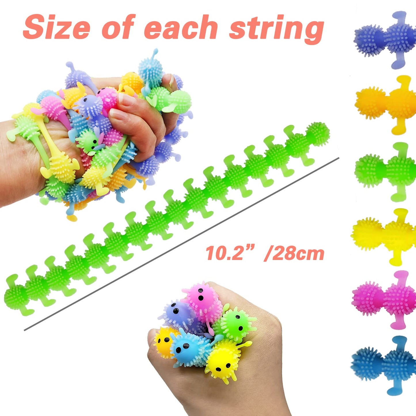 Juuxncgv 12 Pack Stretchy Fidget Toys – Colorful Sensory Strings for Focus and Calm