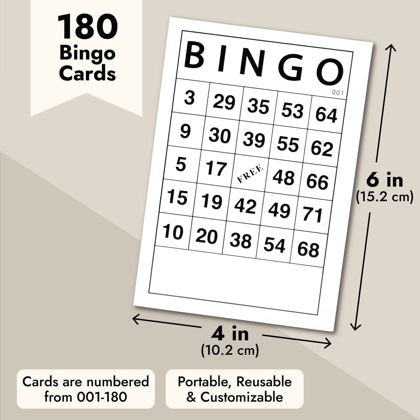 Juvale Bingo Paper Game Sheets – 180 Reusable Cards, 4x6 in, Bulk Adult Party Game Set