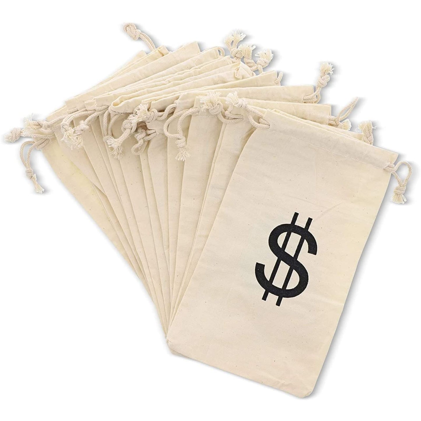 Juvale Money Bags Canvas Drawstring Pouches — 12 Pack (4.3 x 7 in) Beige