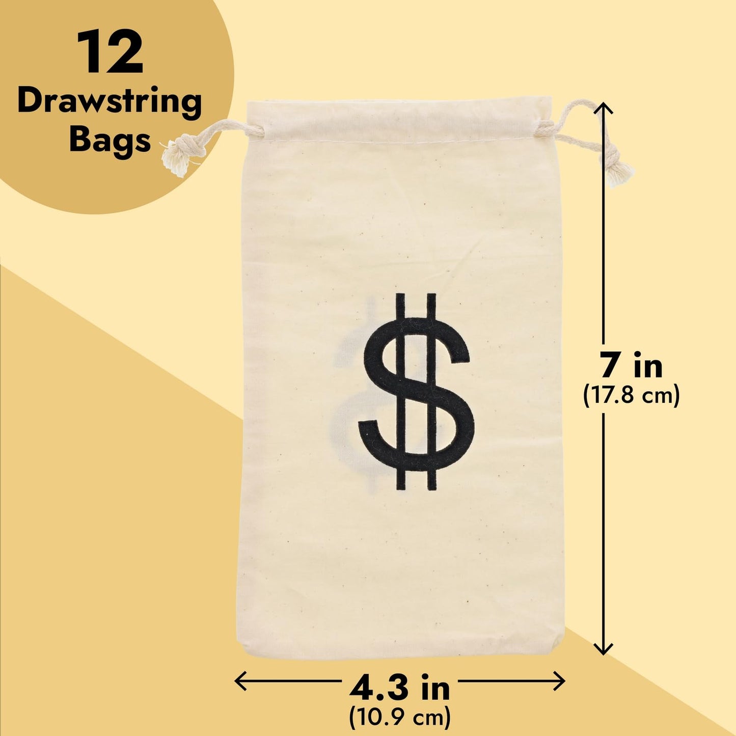 Juvale Money Bags Canvas Drawstring Pouches — 12 Pack (4.3 x 7 in) Beige
