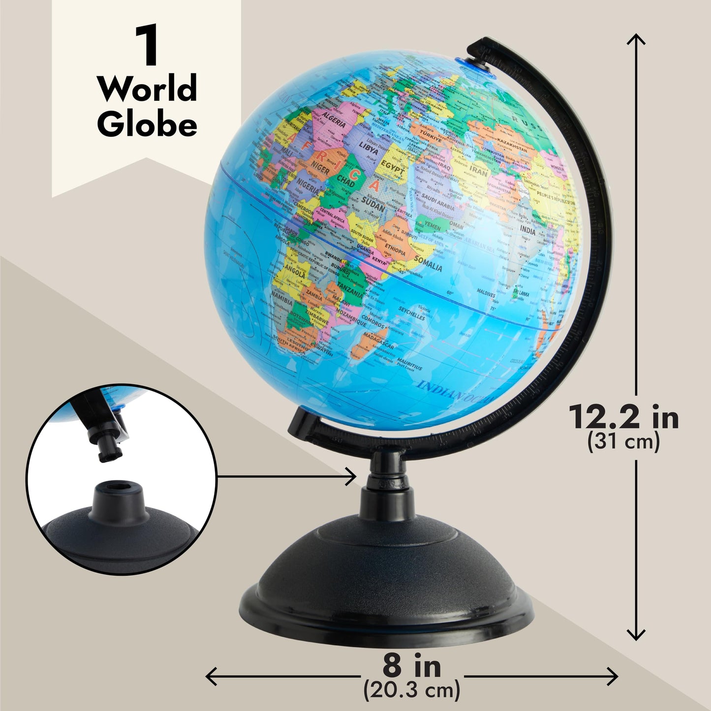 Juvale World Globe for Kids - 8-Inch Educational Globe with Stand | Classroom Decor