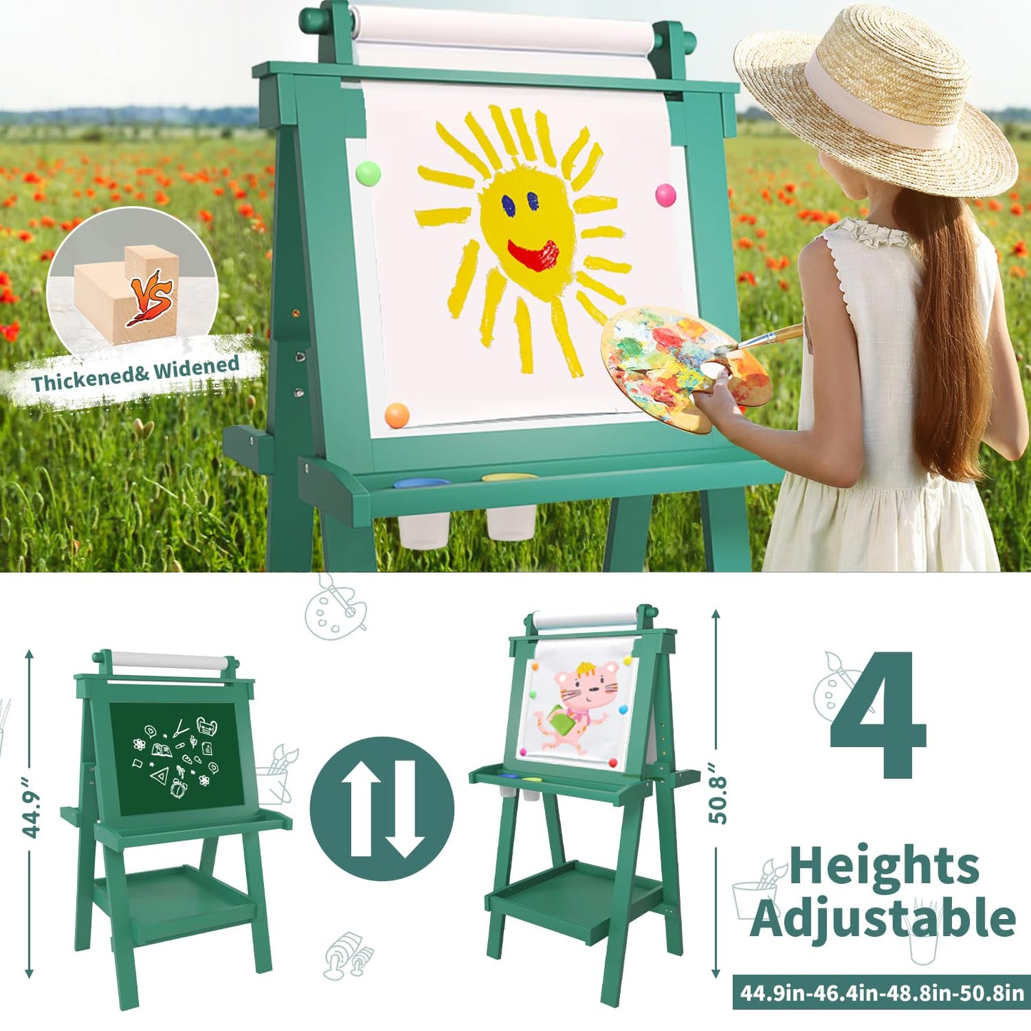 JUZBOT Kids Deluxe Foldable Easel – All-in-1 Magnetic Chalkboard, Whiteboard & Paper Roll (Ages 3-8)