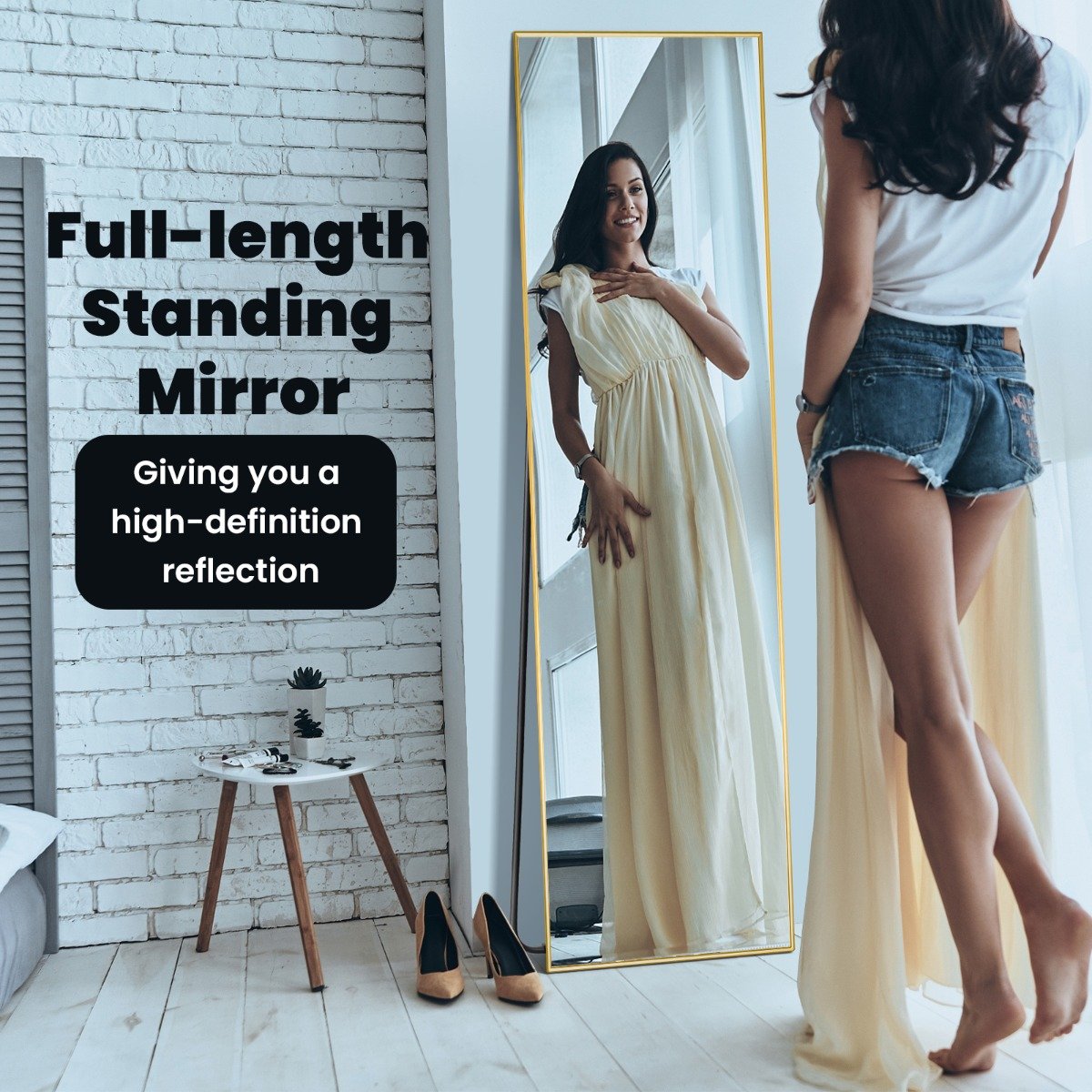 160 x 40cm Full Length Mirror with Shatter-proof Glass-Black
