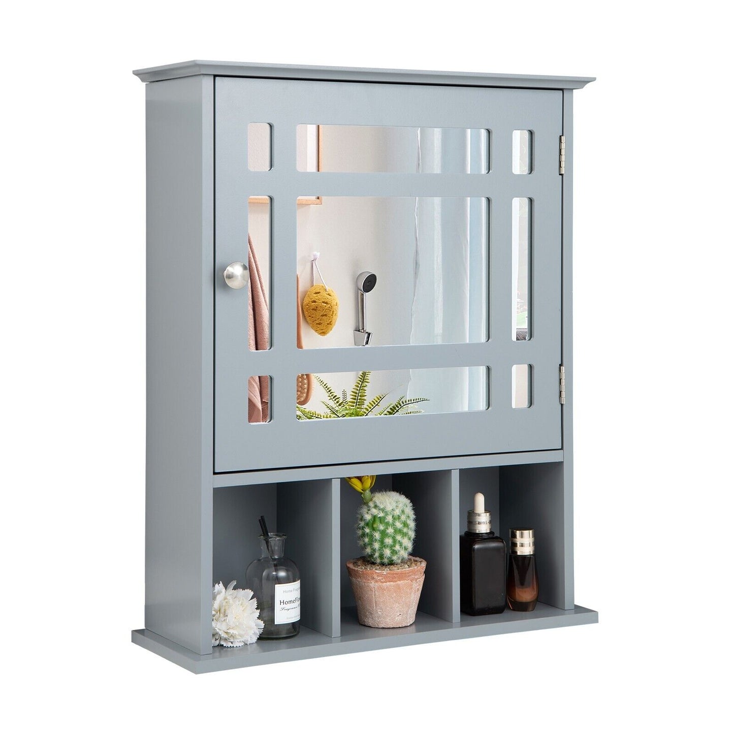 Mirror Door Cabinet with Adjustable Shelf and 3 Compartments-Black