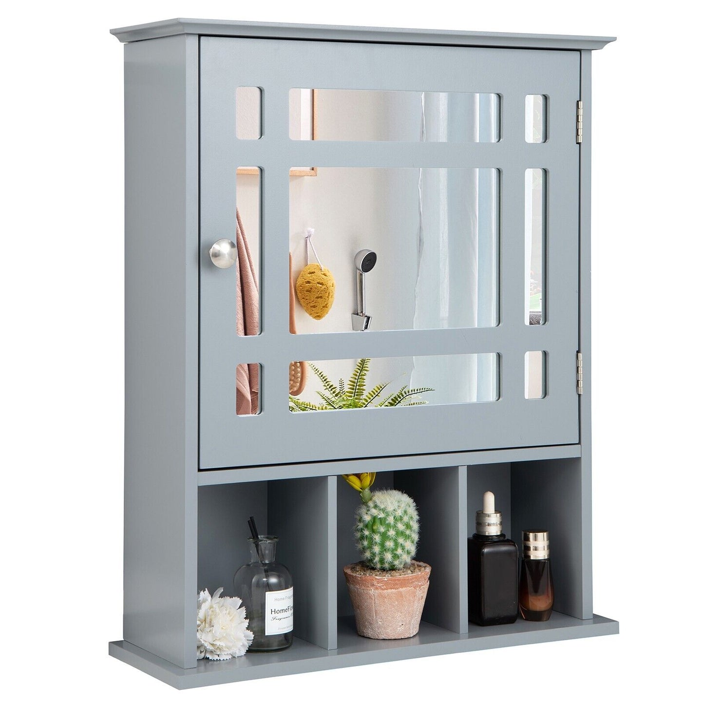 Mirror Door Cabinet with Adjustable Shelf and 3 Compartments-Black