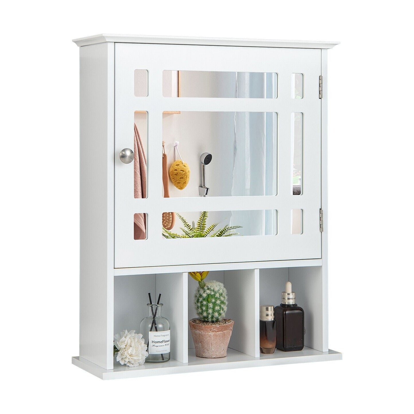 Mirror Door Cabinet with Adjustable Shelf and 3 Compartments-Black