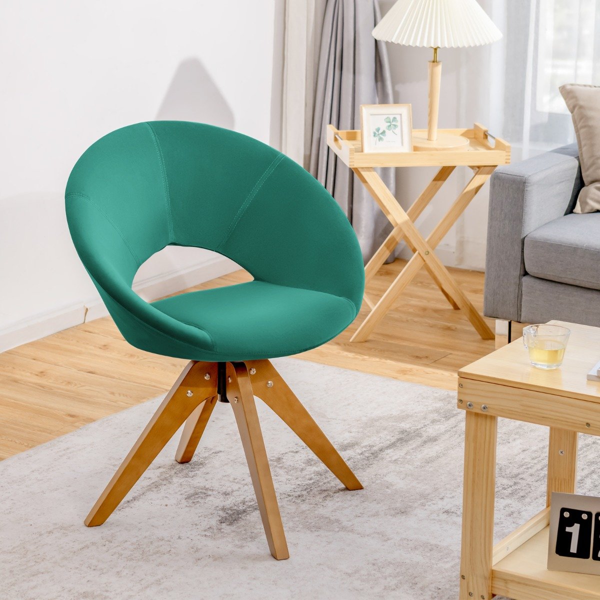 360° Swivel Velvet Accent Chair for Living Room, Bedroom and Office-Blue