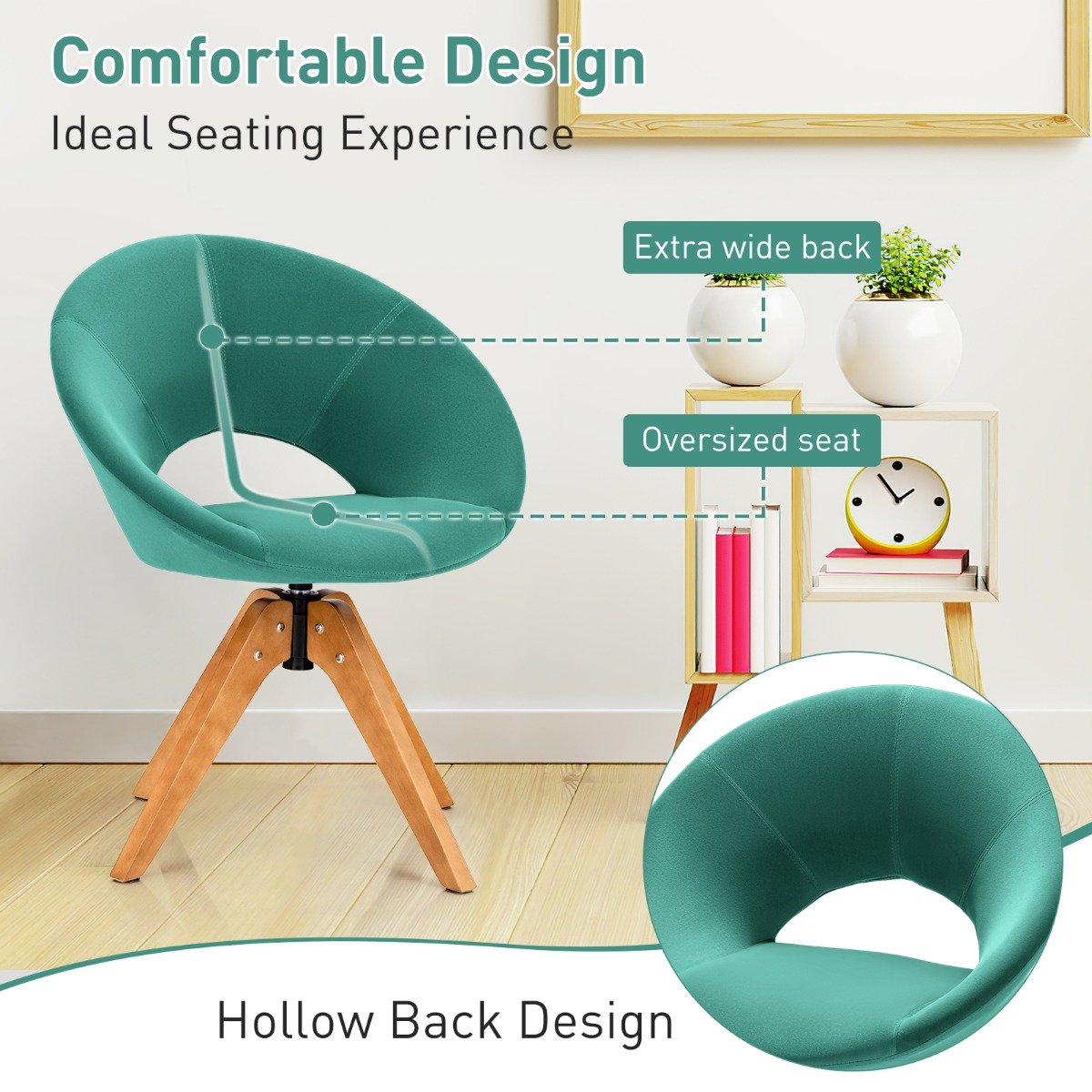 360° Swivel Velvet Accent Chair for Living Room, Bedroom and Office-Blue