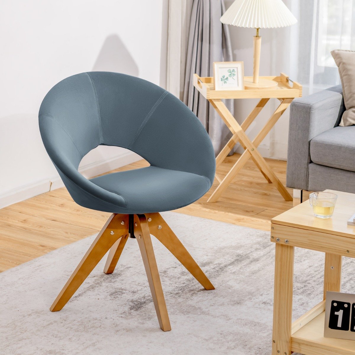 360° Swivel Velvet Accent Chair for Living Room, Bedroom and Office-Blue