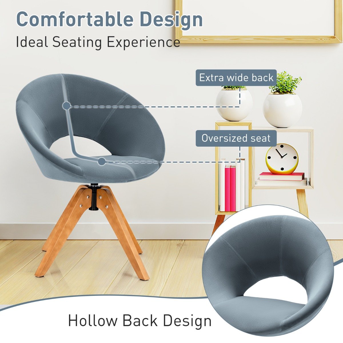 360° Swivel Velvet Accent Chair for Living Room, Bedroom and Office-Blue