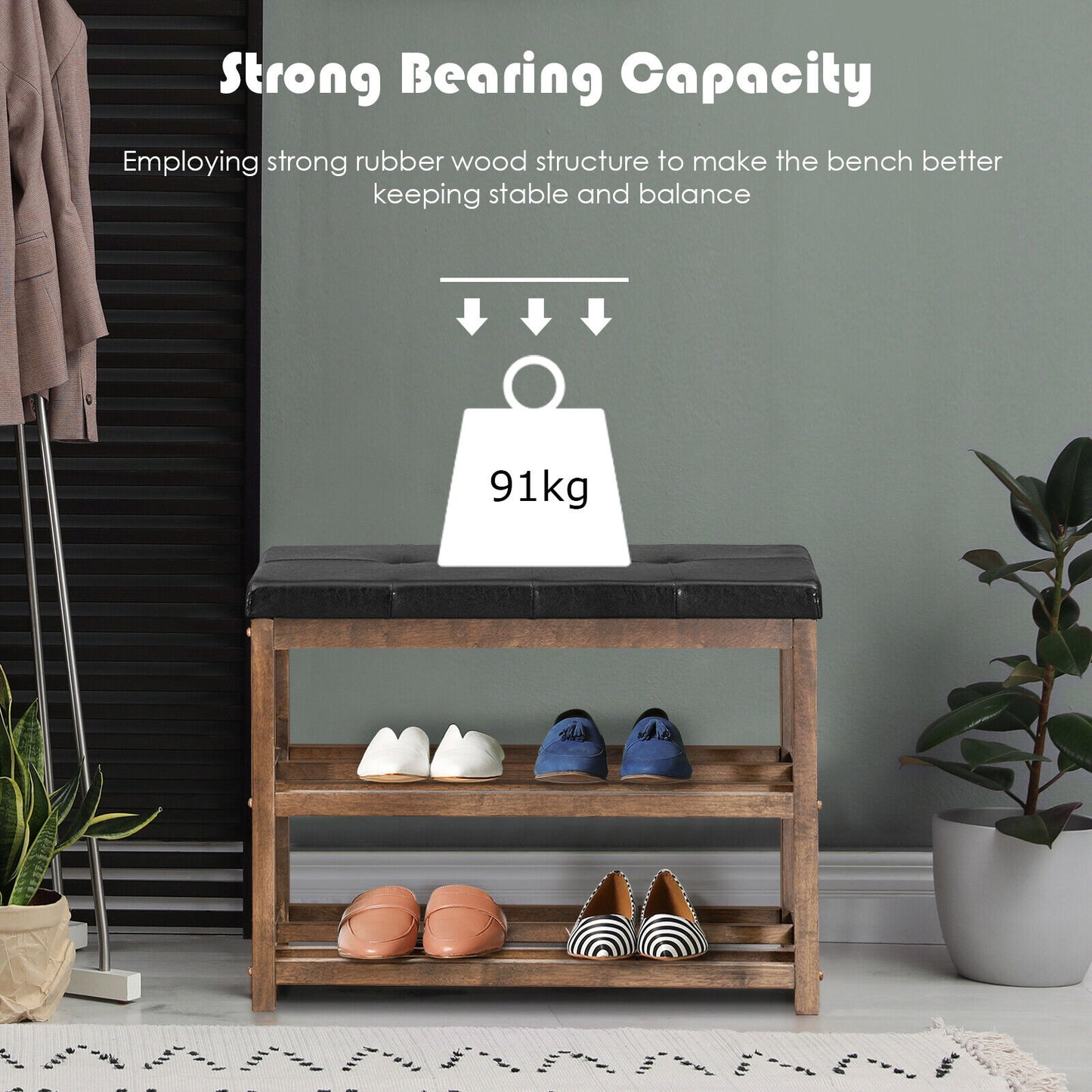 3 Tiers Shoe Storage Bench with Cushioned Seat-White