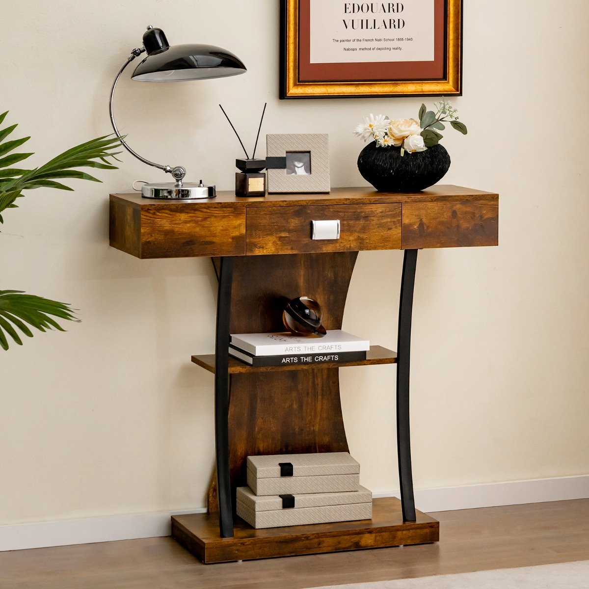 T-Shaped Console Table for Small Space-Black
