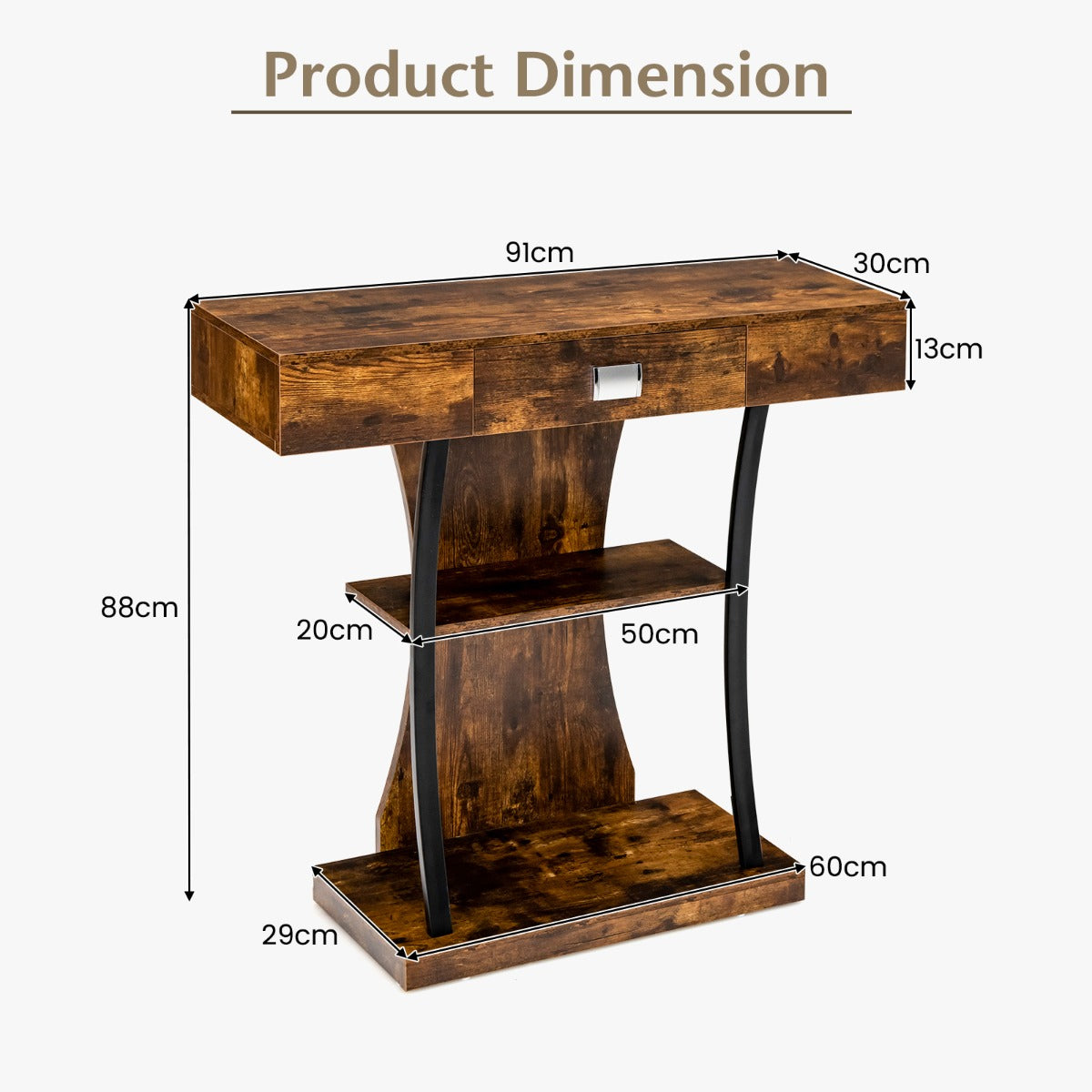 T-Shaped Console Table for Small Space-Black