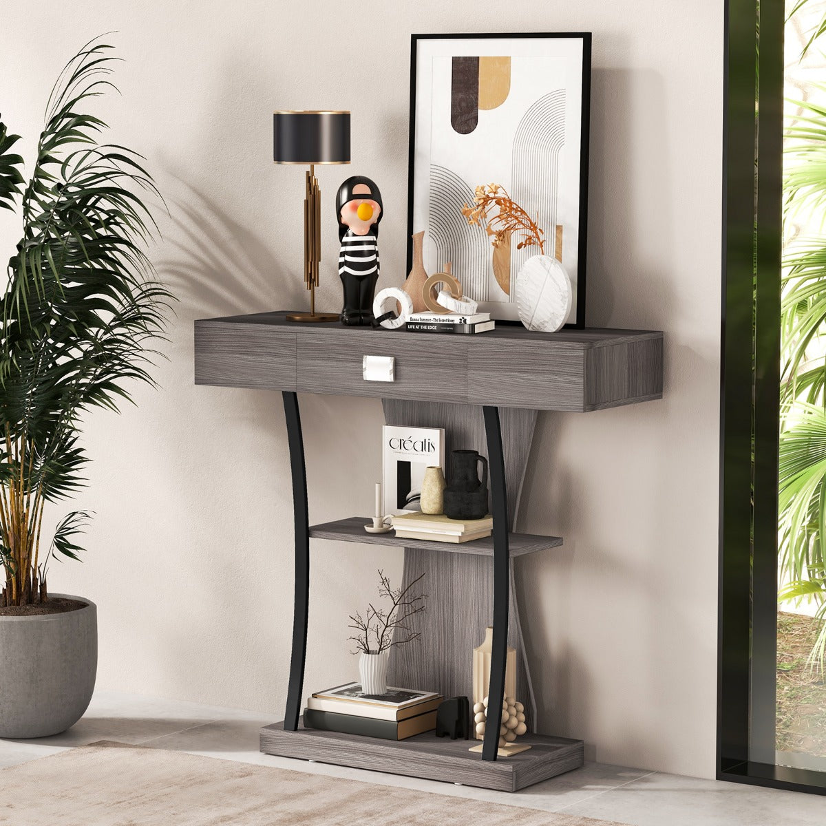 T-Shaped Console Table for Small Space-Black