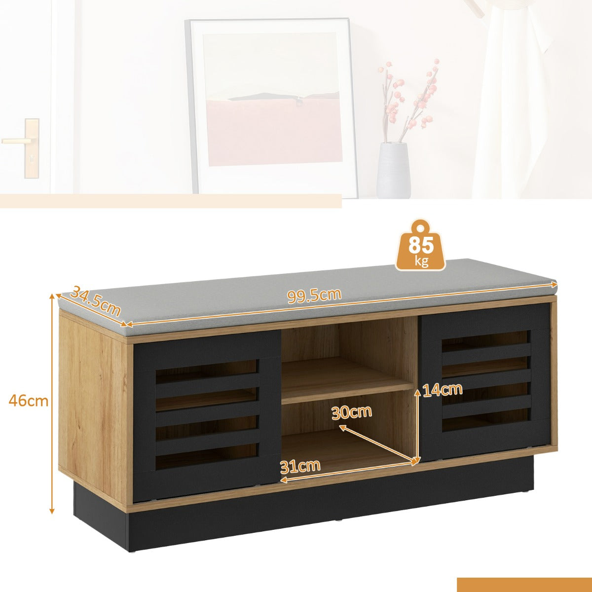 Shoe Bench with 6 Storage Compartments and 3 Adjustable Shelves and Cushion-Dark Grey