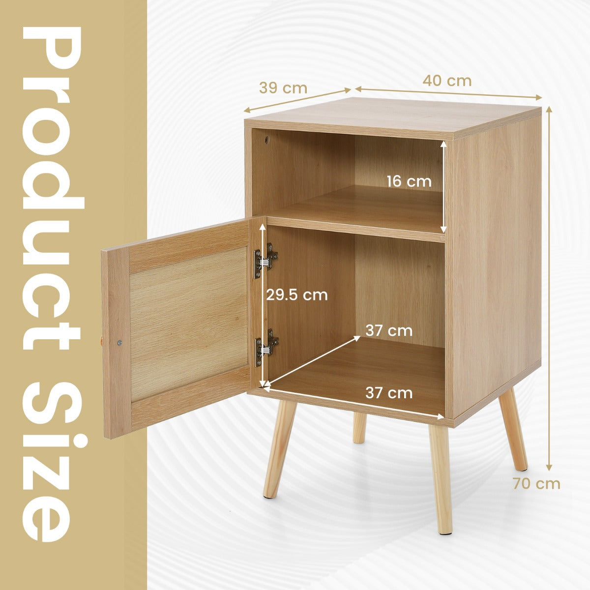 Rattan Nightstand with Storage and PE Rattan Decorated Door-White-1 Pack