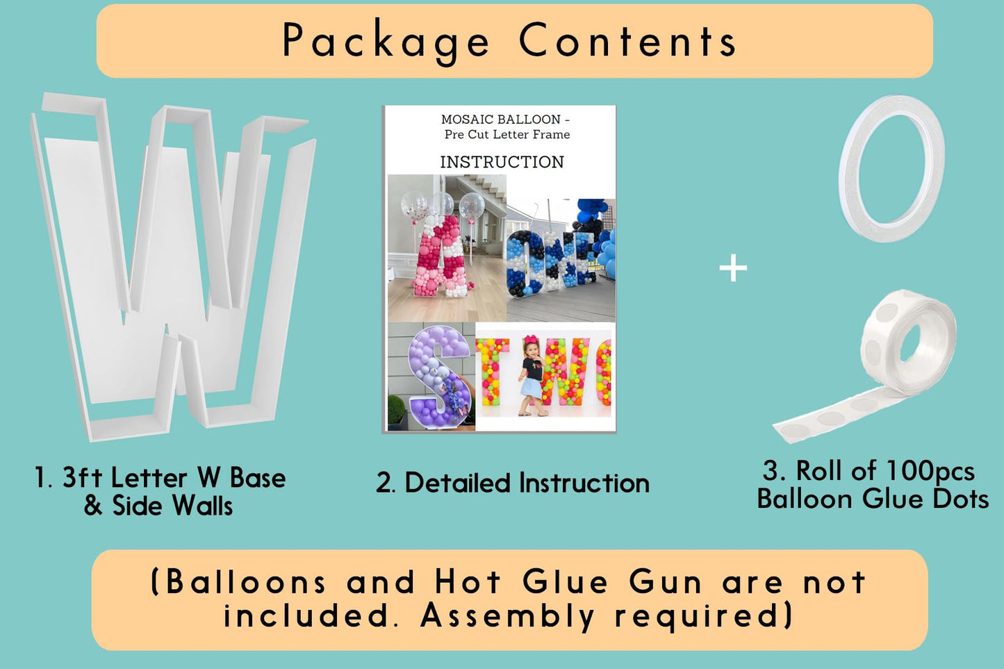 JW Passion 3ft Mosaic Balloon Frame Letters DIY Kit – Large Backdrop Decor for Parties