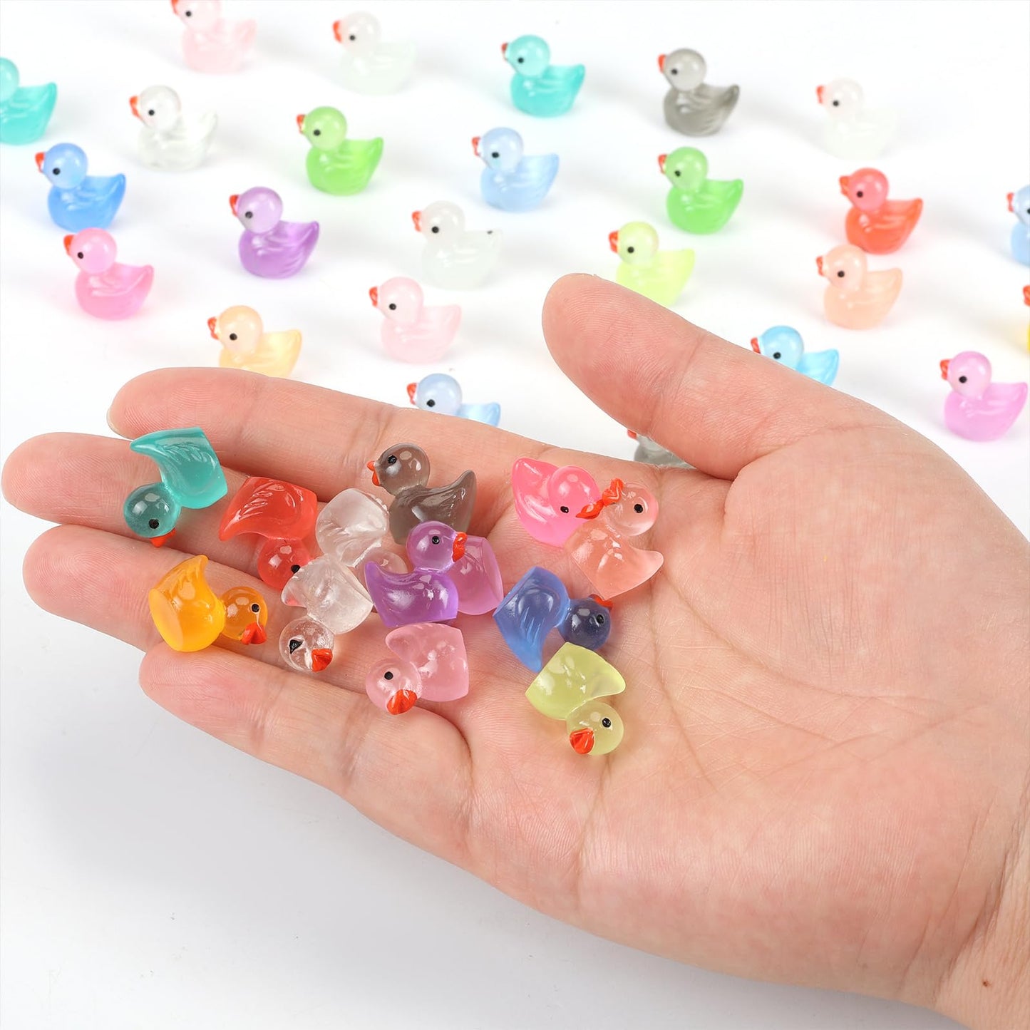 JWAJWY Glow-in-the-Dark Resin Mini Ducks – 100 Pack, 20 Colors | Garden, Aquarium & DIY Decor