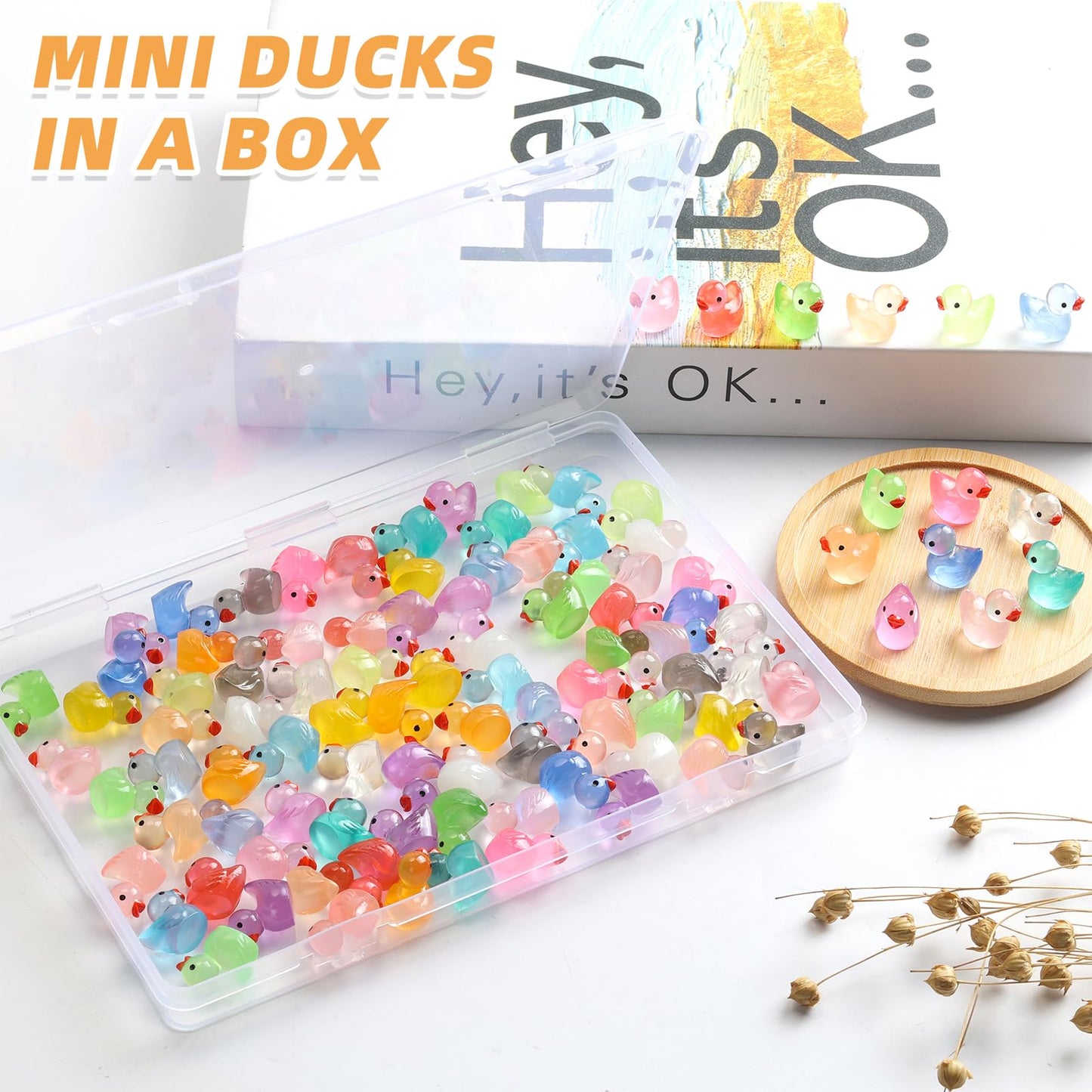JWAJWY Glow-in-the-Dark Resin Mini Ducks – 100 Pack, 20 Colors | Garden, Aquarium & DIY Decor