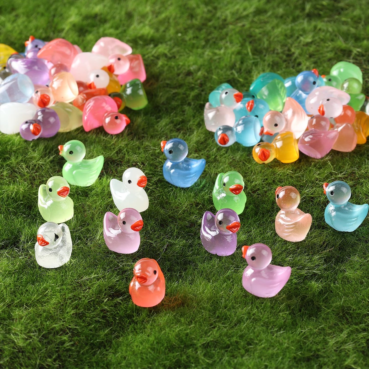 JWAJWY Glow-in-the-Dark Resin Mini Ducks – 100 Pack, 20 Colors | Garden, Aquarium & DIY Decor