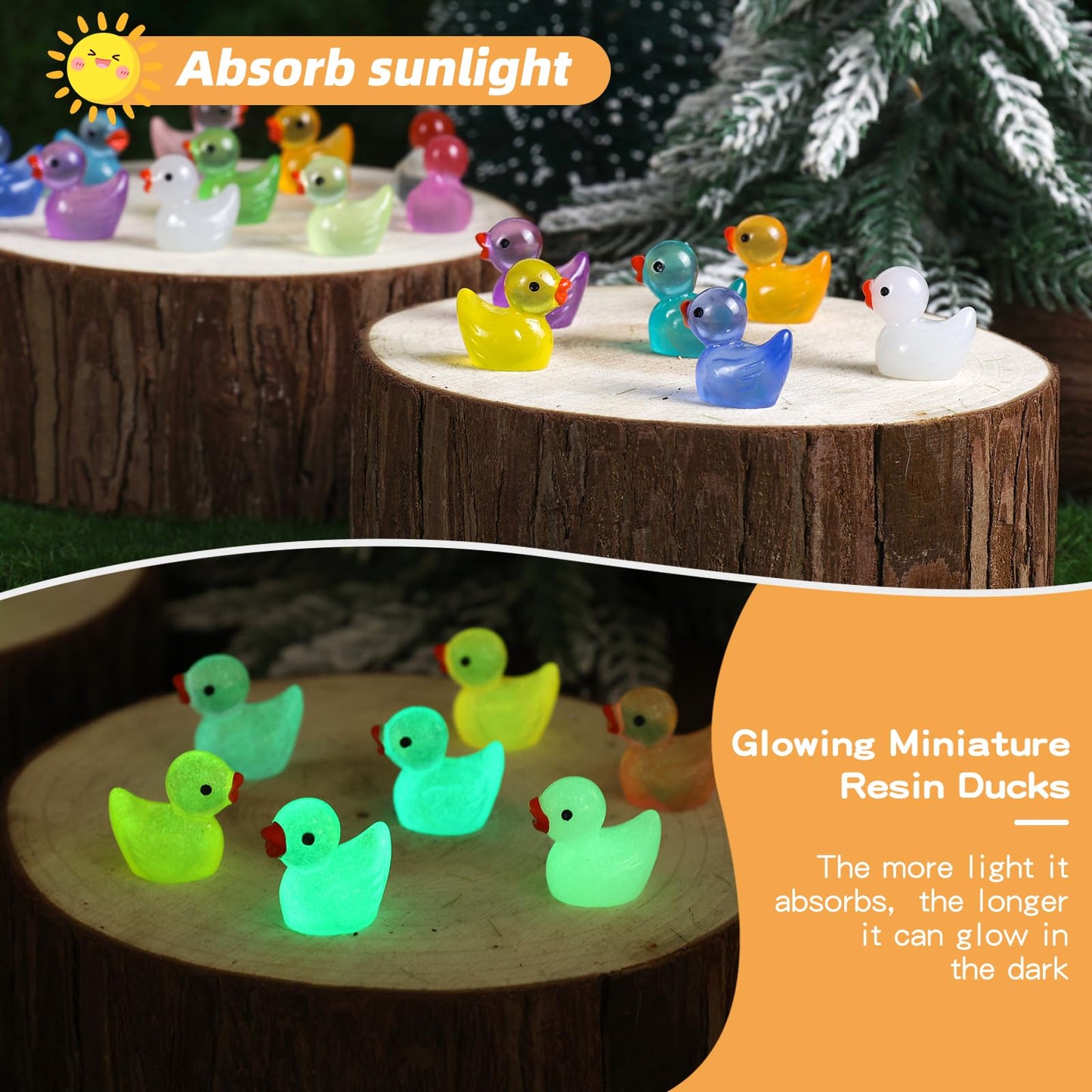 JWAJWY Glow-in-the-Dark Resin Mini Ducks – 100 Pack, 20 Colors | Garden, Aquarium & DIY Decor