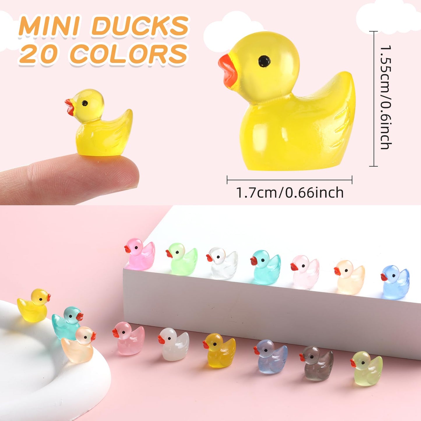 JWAJWY Glow-in-the-Dark Resin Mini Ducks – 100 Pack, 20 Colors | Garden, Aquarium & DIY Decor