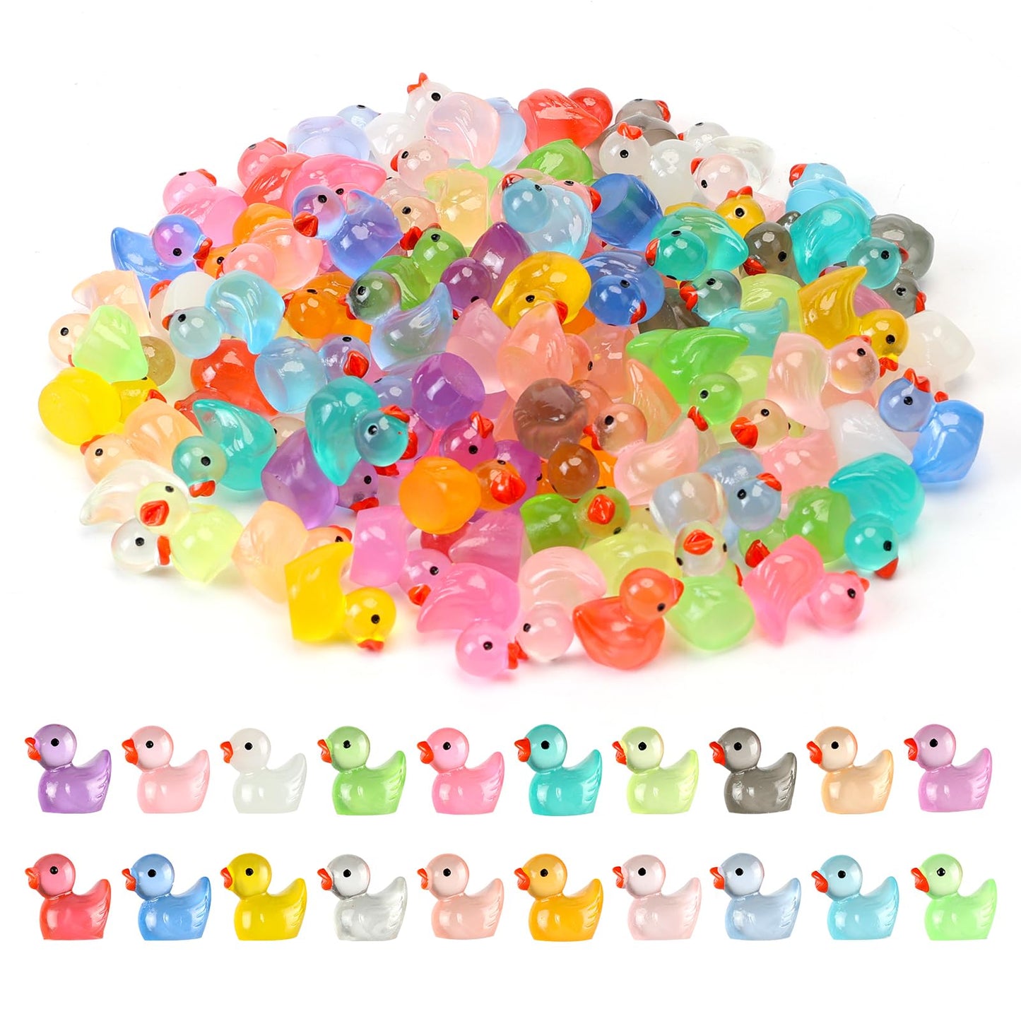 JWAJWY Glow-in-the-Dark Resin Mini Ducks – 100 Pack, 20 Colors | Garden, Aquarium & DIY Decor