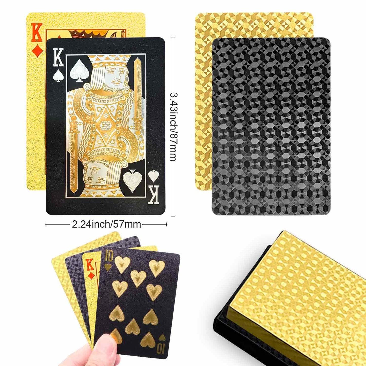 JWENUPDE 2 Pack Waterproof Playing Cards – Gold & Black Diamond Texture Luxury Decks for Pool, Beach, and Parties