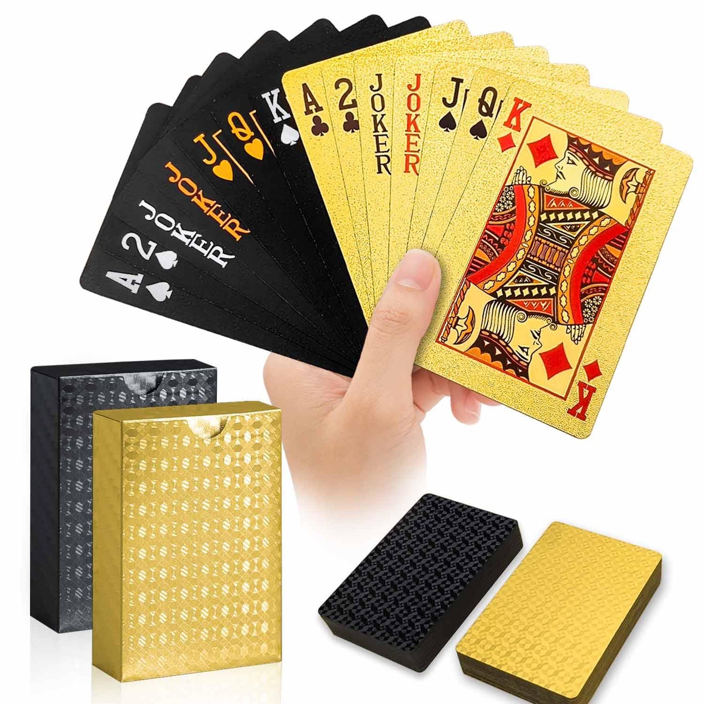 JWENUPDE 2 Pack Waterproof Playing Cards – Gold & Black Diamond Texture Luxury Decks for Pool, Beach, and Parties
