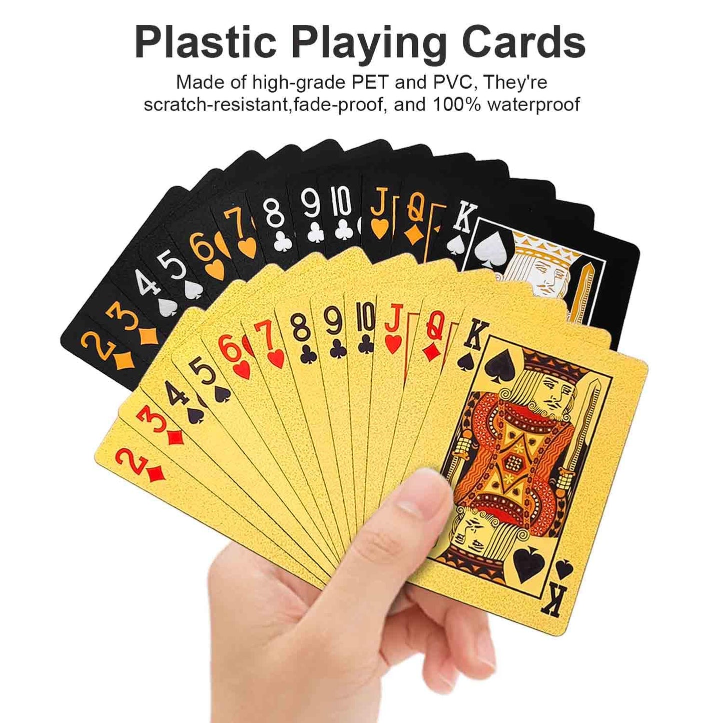 JWENUPDE 2 Pack Waterproof Playing Cards – Gold & Black Diamond Texture Luxury Decks for Pool, Beach, and Parties