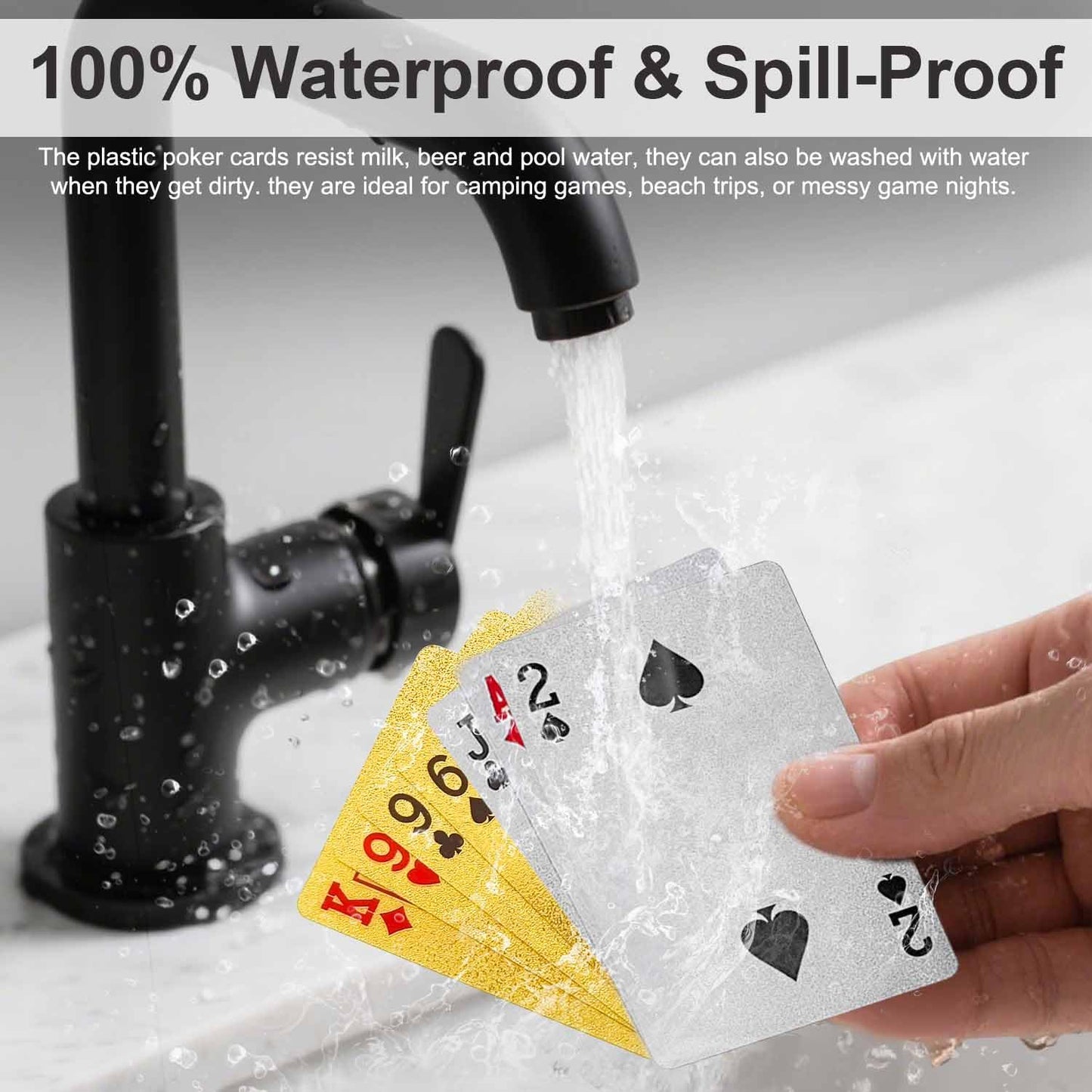 JWENUPDE Waterproof Playing Cards 2 Pack – Gold + Silver, Premium PET+PVC, Diamond Texture