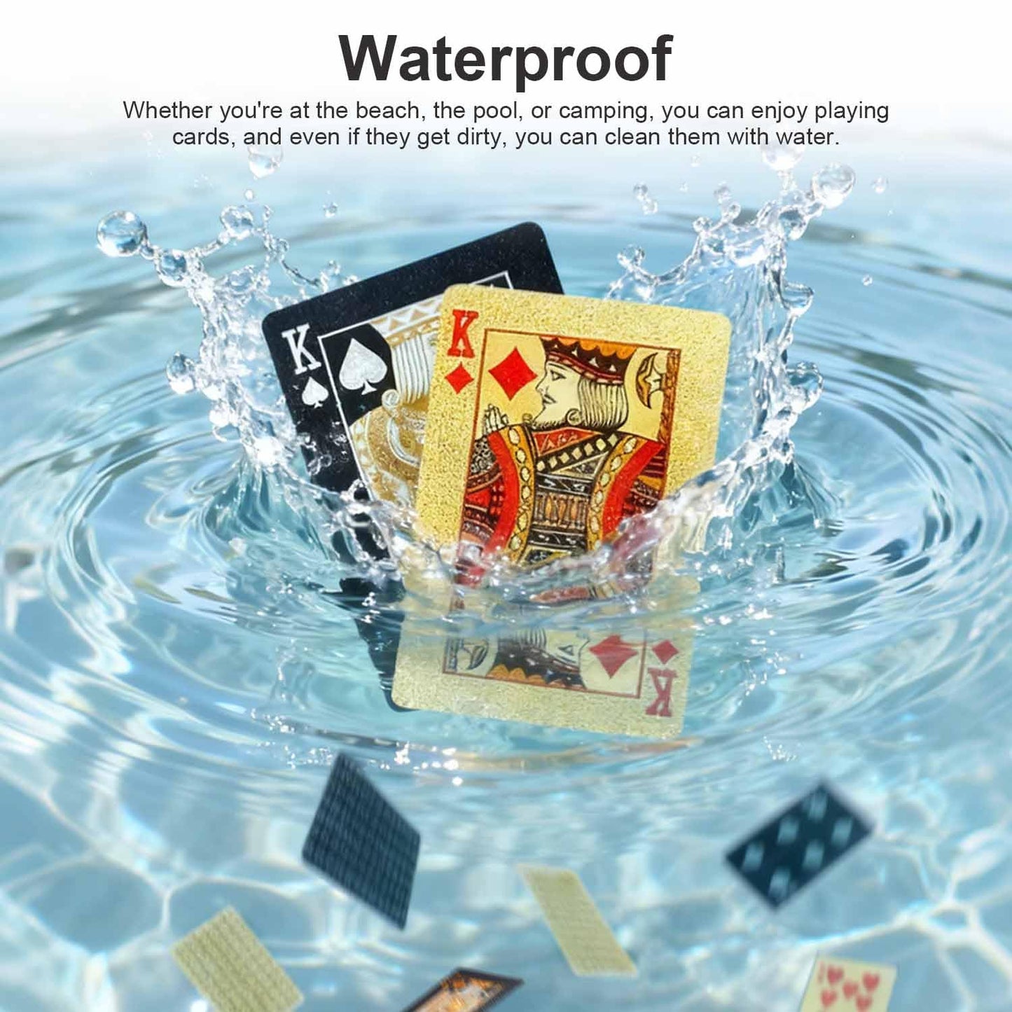 JWENUPDE 2 Pack Waterproof Playing Cards – Gold & Black Diamond Texture Luxury Decks for Pool, Beach, and Parties
