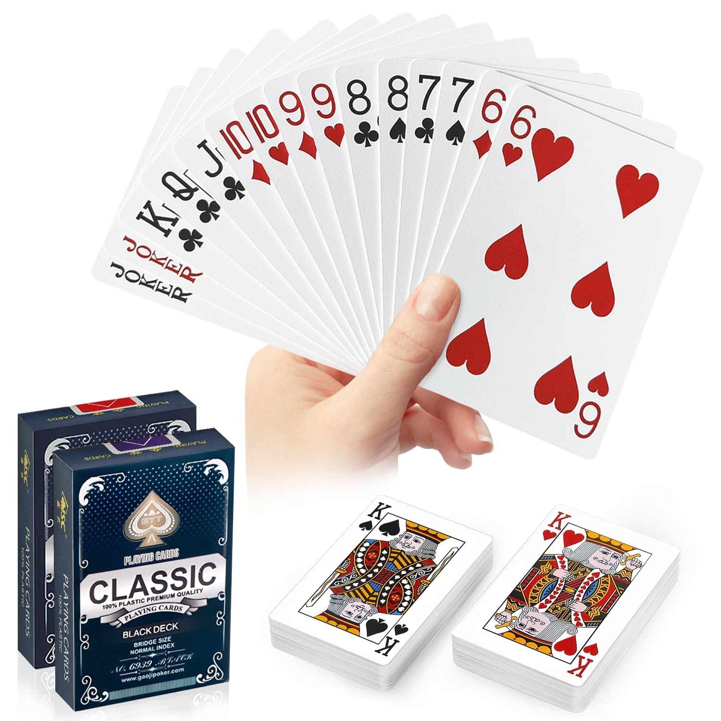 JWENUPDE Waterproof Plastic Playing Cards 2 Pack - Red and Black Poker Cards