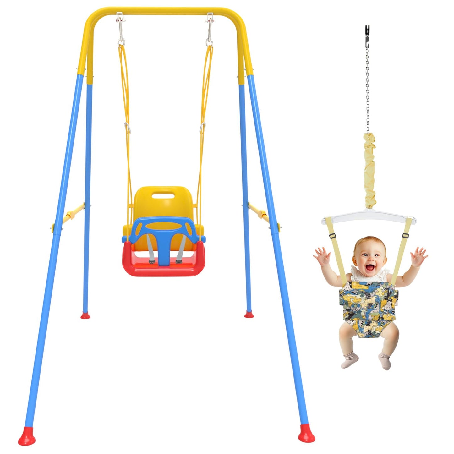 JWPEHOE 2-in-1 Toddler Swing & Jumper – Foldable Frame, Indoor/Outdoor, Blue