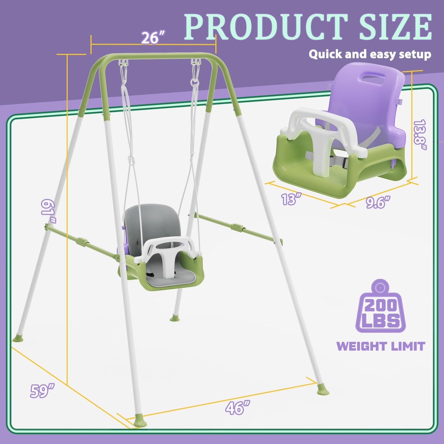 JWPEHO 2-in-1 Toddler Swing & Jumper – Foldable Indoor/Outdoor Bouncer with Cushioned Seat (Purple)