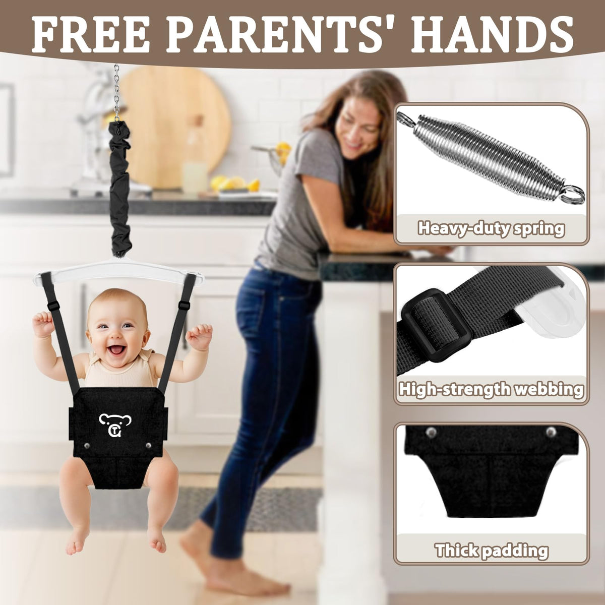 JWPEHOE 2-in-1 Toddler Swing & Jumper – Foldable Indoor/Outdoor Swing Set (Black)