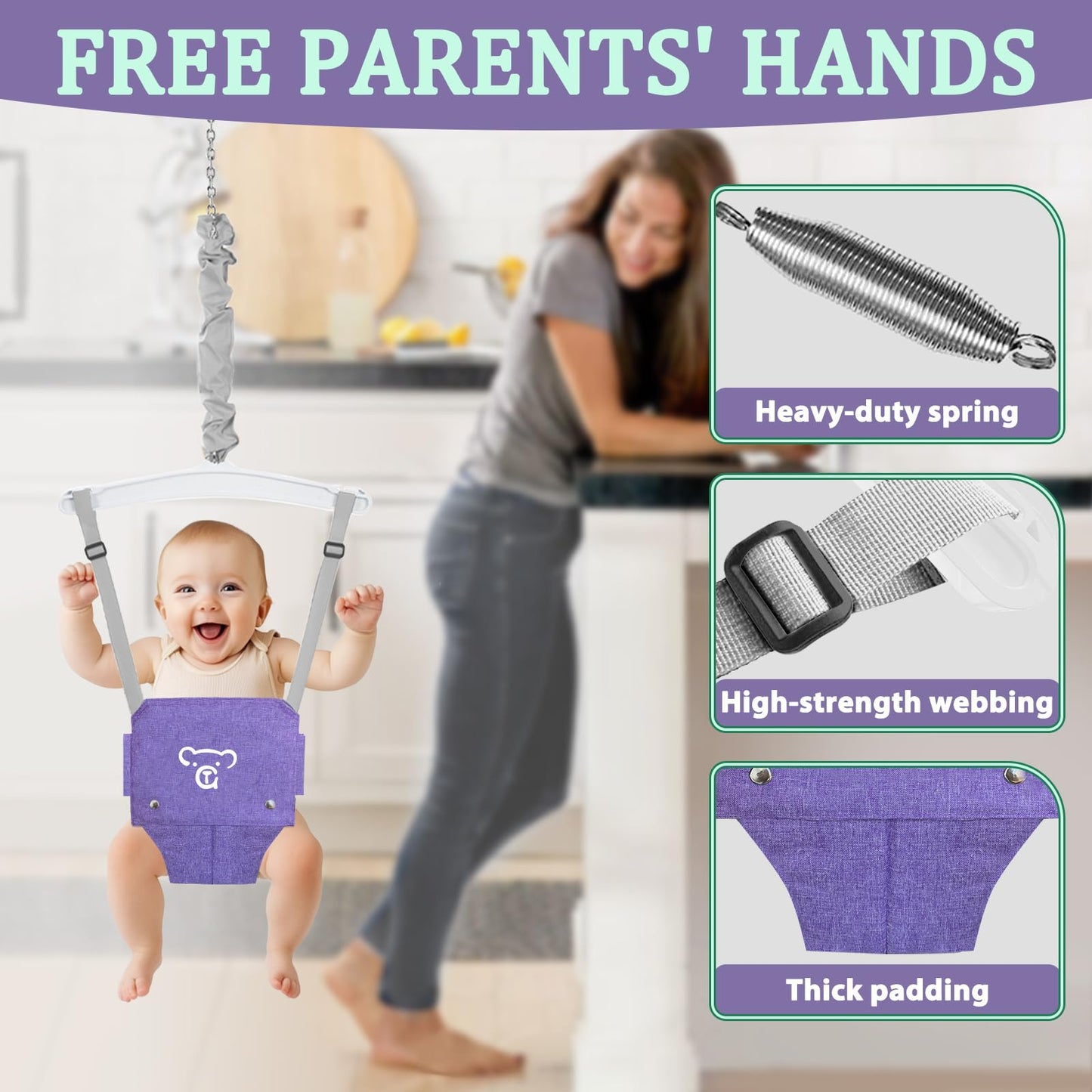 JWPEHO 2-in-1 Toddler Swing & Jumper – Foldable Indoor/Outdoor Bouncer with Cushioned Seat (Purple)