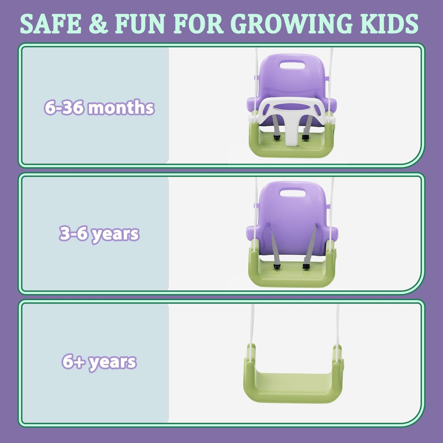 JWPEHOE Toddler Swing with Soft Cushion — Foldable Indoor/Outdoor for Backyard Play (Purple)
