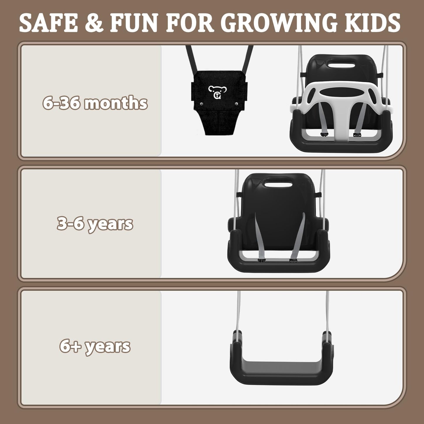 JWPEHOE 2-in-1 Toddler Swing & Jumper – Foldable Indoor/Outdoor Swing Set (Black)