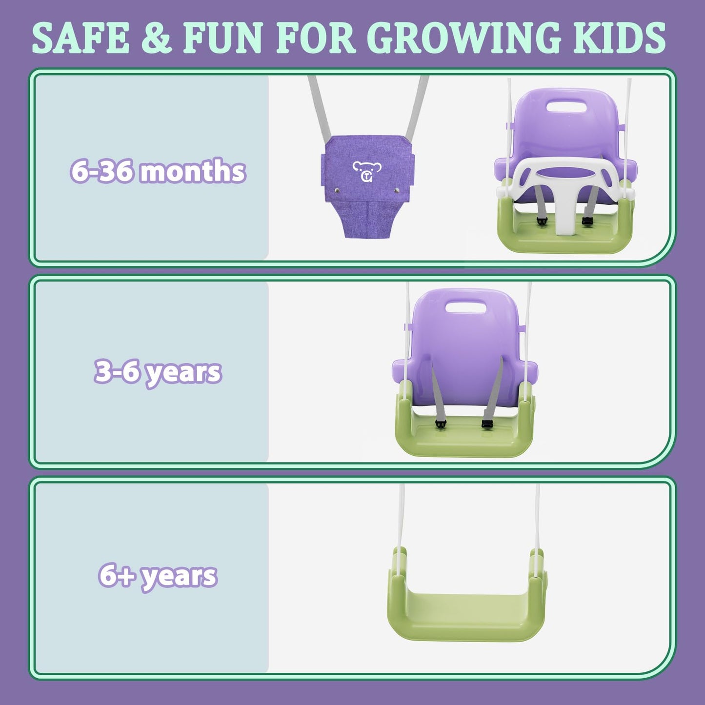 JWPEHO 2-in-1 Toddler Swing & Jumper – Foldable Indoor/Outdoor Bouncer with Cushioned Seat (Purple)