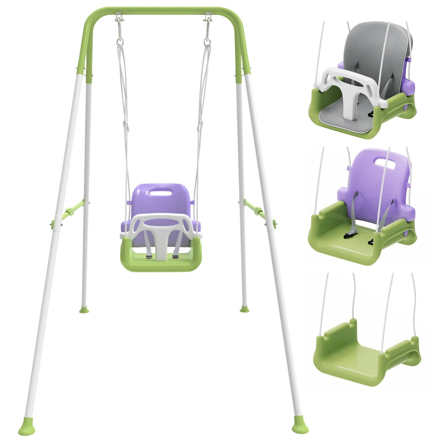 JWPEHOE Toddler Swing with Soft Cushion — Foldable Indoor/Outdoor for Backyard Play (Purple)