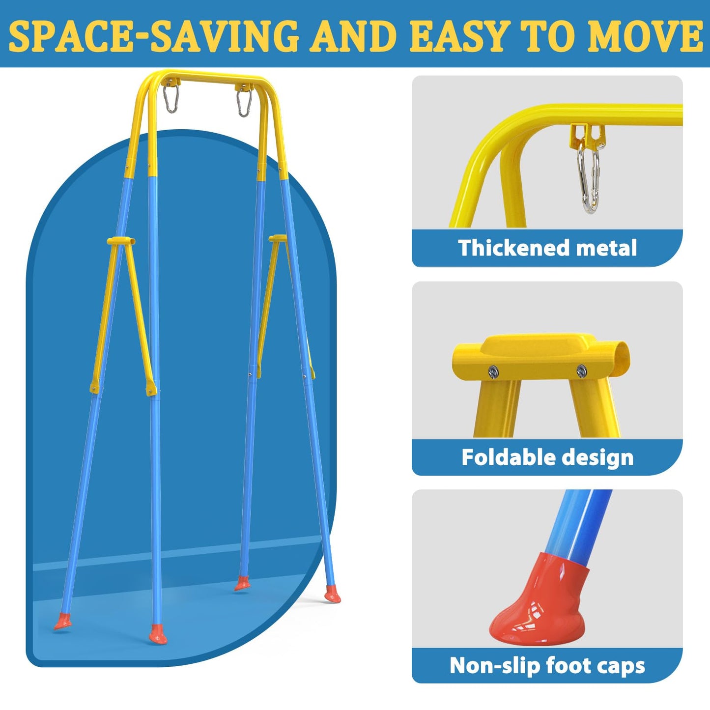 JWPEHOE Toddler Swing with Soft Cushion — Foldable Indoor/Outdoor Swing (Blue)