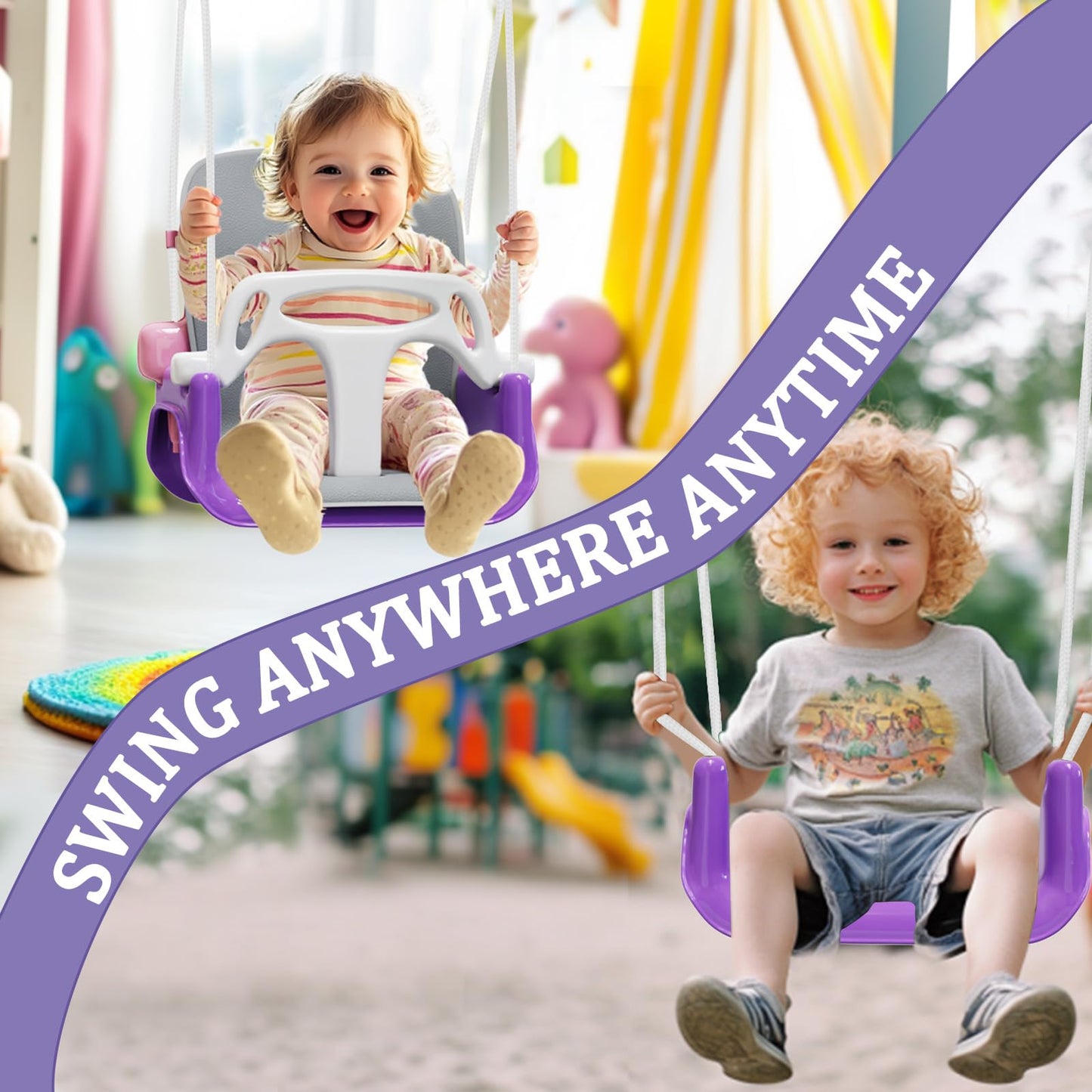 JWPEHOE Toddler Swing with Soft Cushion – Foldable Indoor & Outdoor Baby Swing for Backyard Play (Pink)
