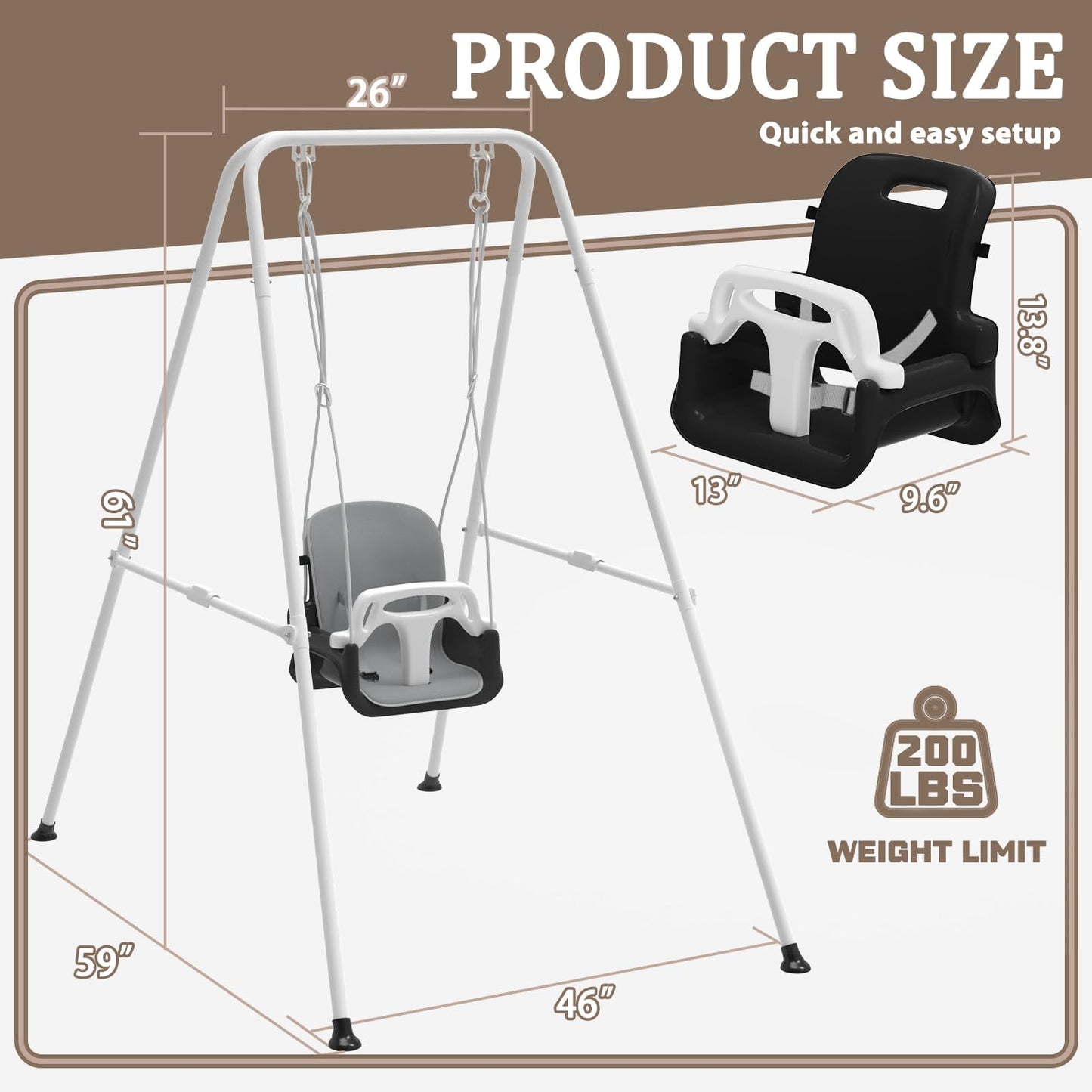 JWPEHOE Toddler Swing with Soft Cushion – Foldable Indoor/Outdoor Swing (Black)