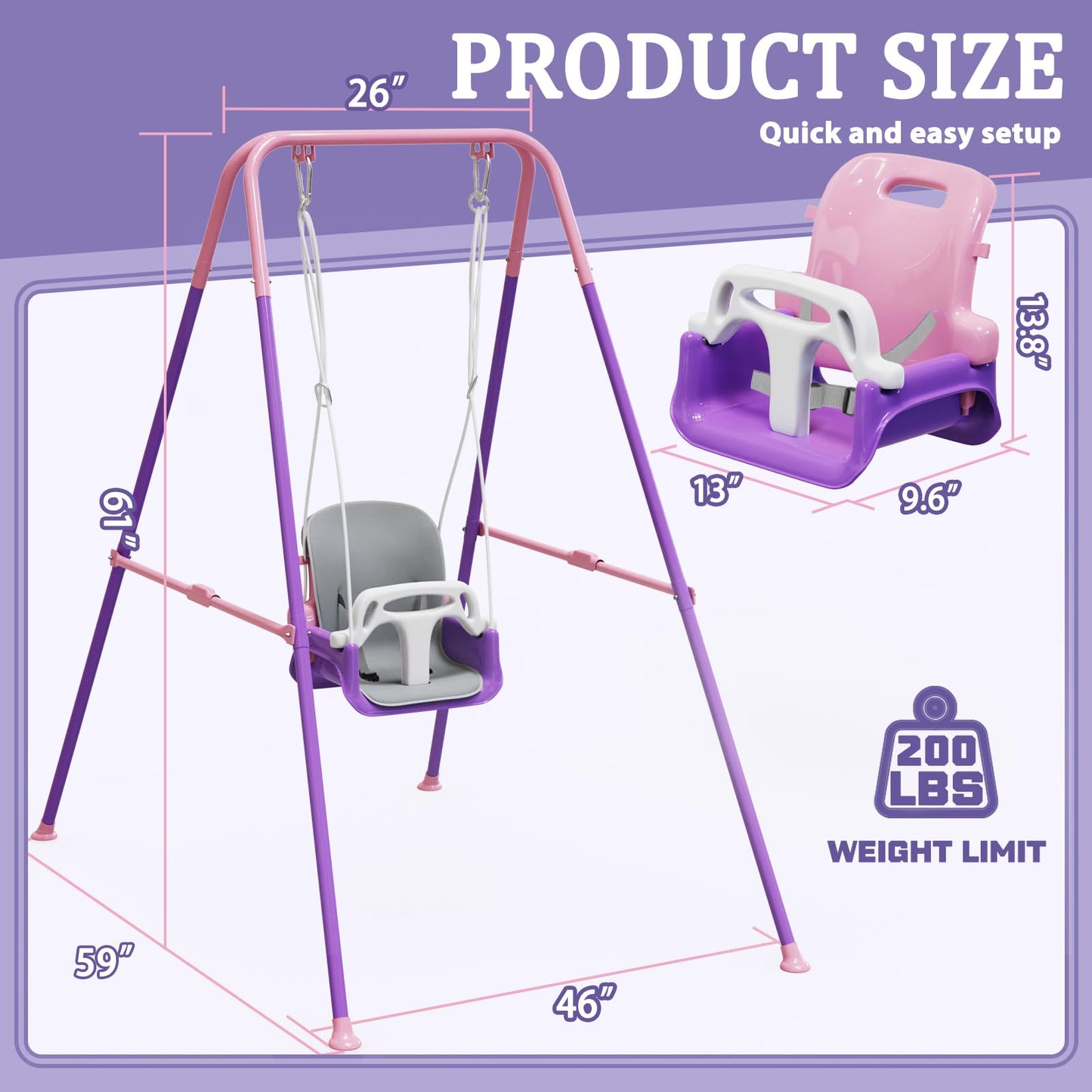 JWPEHOE Toddler Swing with Soft Cushion – Foldable Indoor & Outdoor Baby Swing for Backyard Play (Pink)