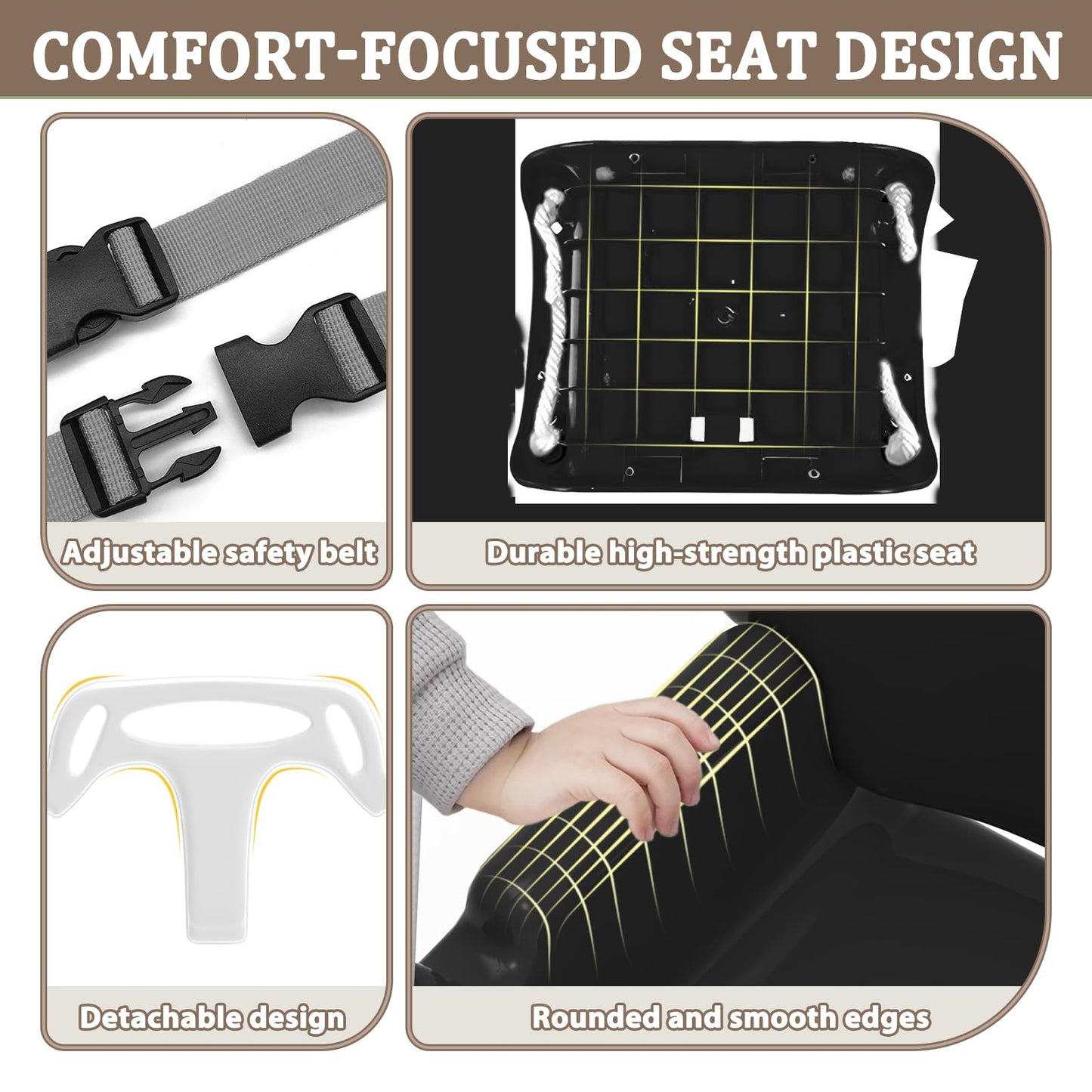 JWPEHOE Toddler Swing with Soft Cushion – Foldable Indoor/Outdoor Swing (Black)