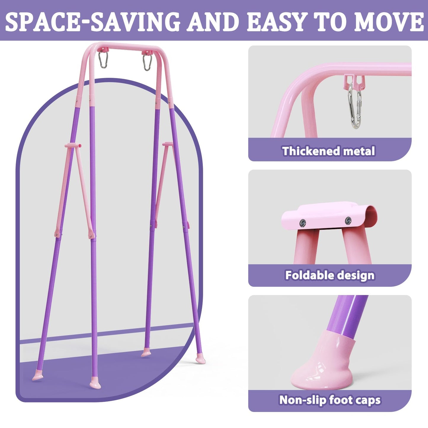 JWPEHOE Toddler Swing with Soft Cushion – Foldable Indoor & Outdoor Baby Swing for Backyard Play (Pink)