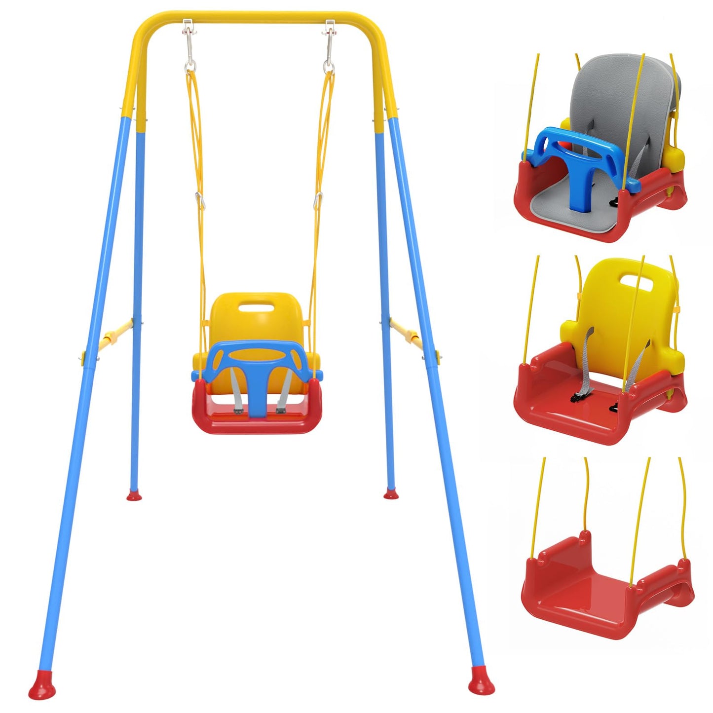 JWPEHOE Toddler Swing with Soft Cushion — Foldable Indoor/Outdoor Swing (Blue)